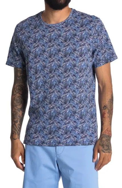 Blue Palm Printed Crew Neck Short Sleeve Shirt Size: XXS