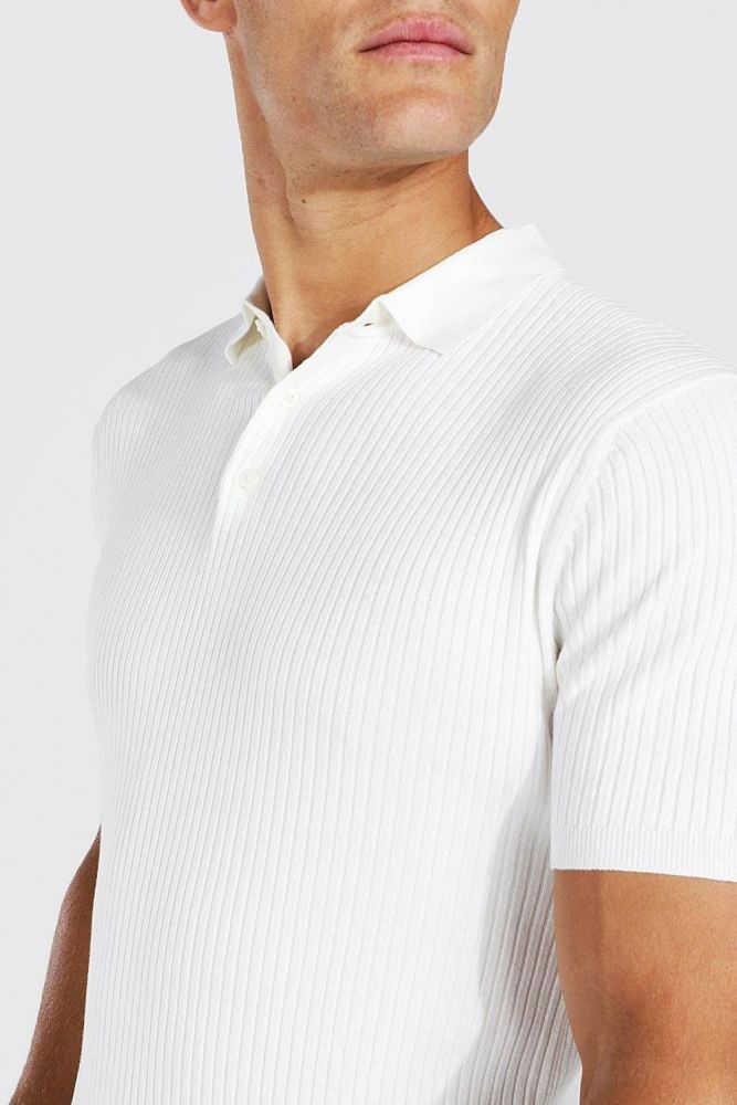 Off-White Stretch Muscle Fit Ribbed Knit Polo Size: L