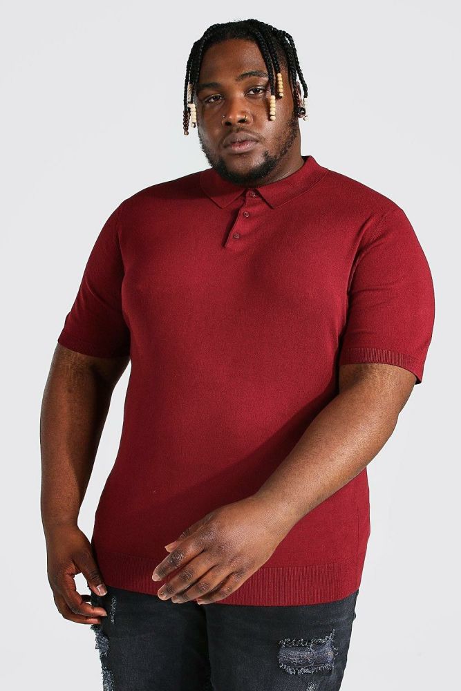Burgundy Short Sleeve Knitted Polo Size: 2XL