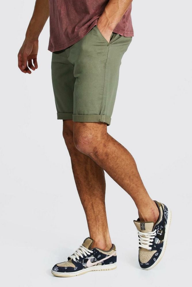 Olive Green Stretch Skinny Fit Chino Shorts Size: 32