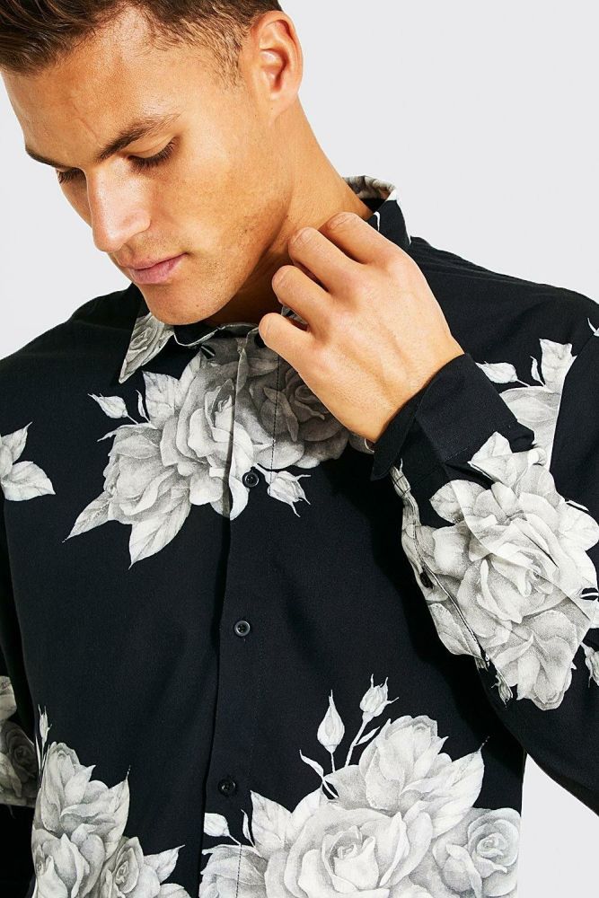 Long Sleeve Floral Print Shirt Size: 1XL