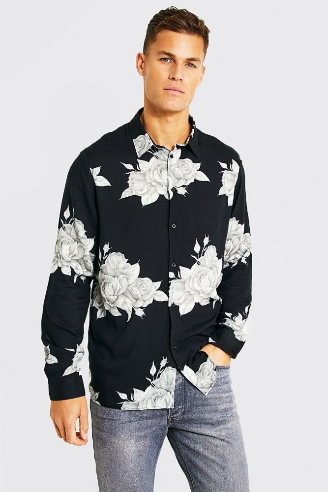 Long Sleeve Floral Print Shirt Size: 1XL