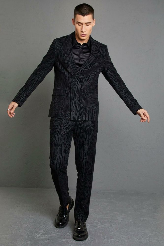 Black Skinny Fit Printed Stripe Suit Trouser Size: 32
