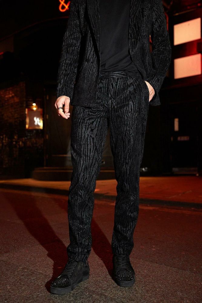 Black Skinny Fit Printed Stripe Suit Trouser Size: 36