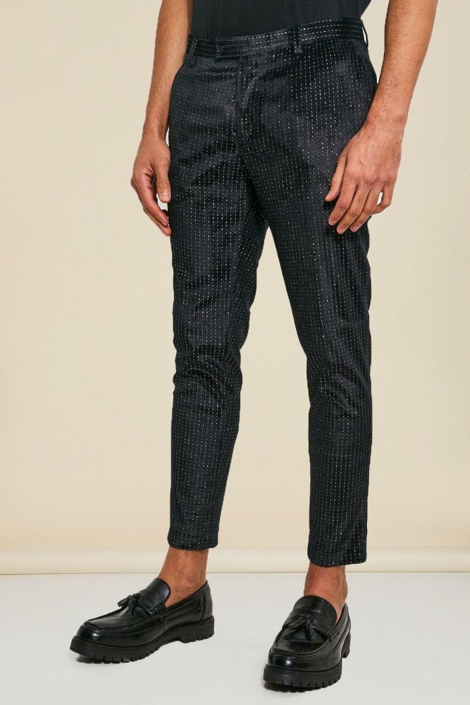 Black Skinny Fit Printed Suit Trouser Size: 28