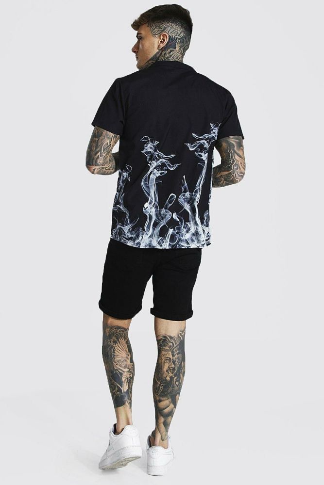 Short Sleeve Revere Smoke Print Shirt Size: XS