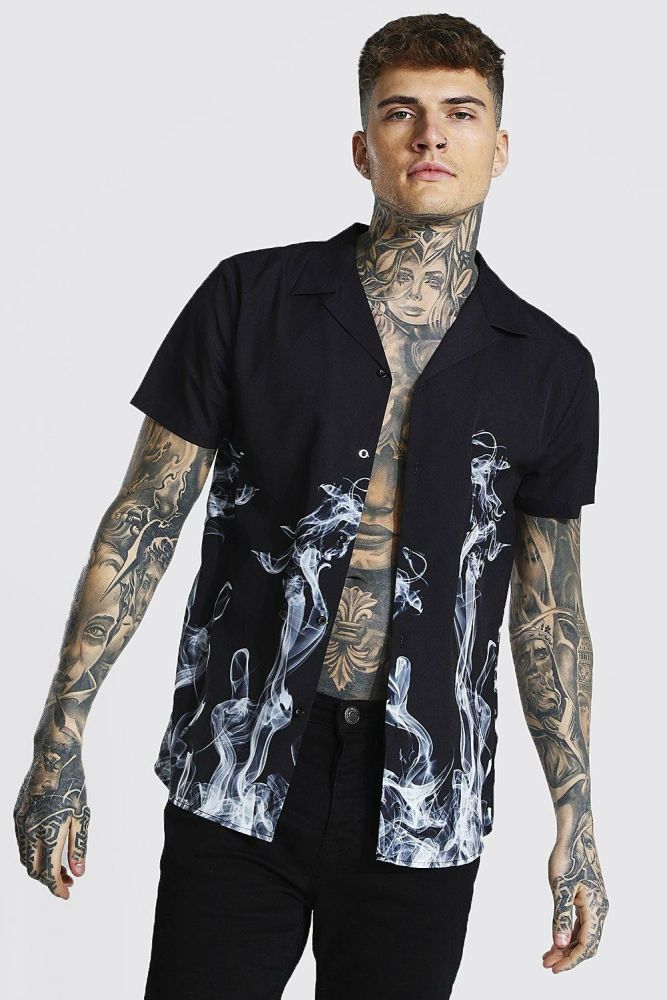 Short Sleeve Revere Smoke Print Shirt Size: XS