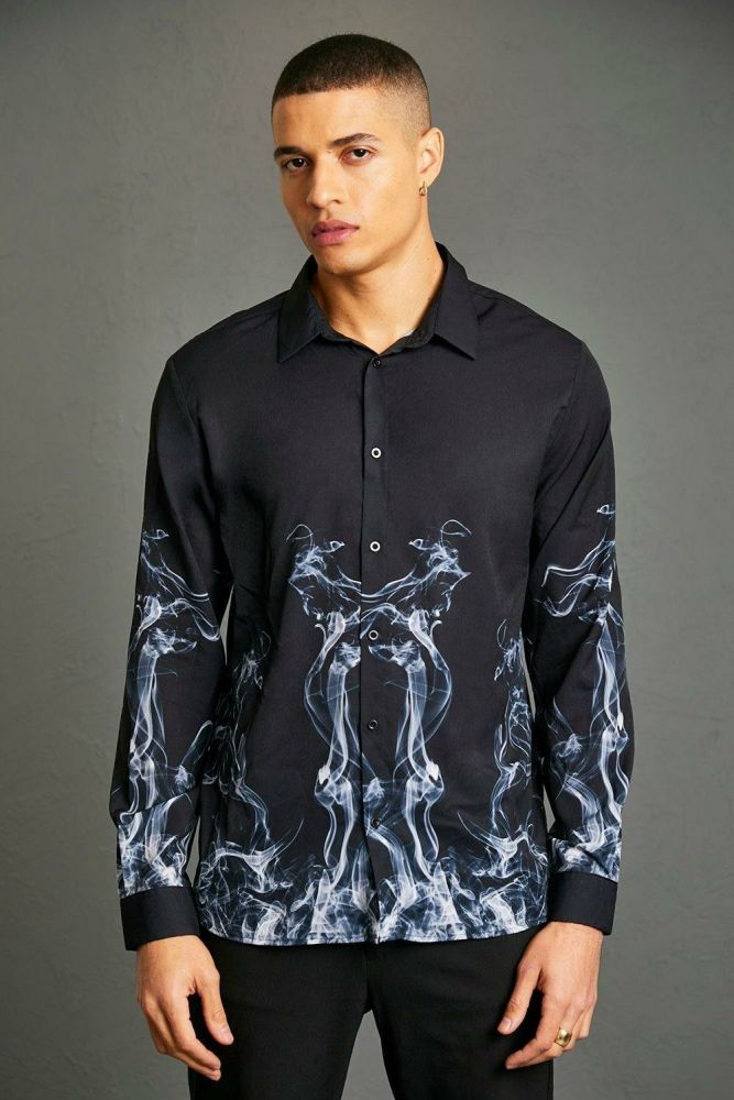 Long Sleeve Smoke Print Shirt Size: 1XL