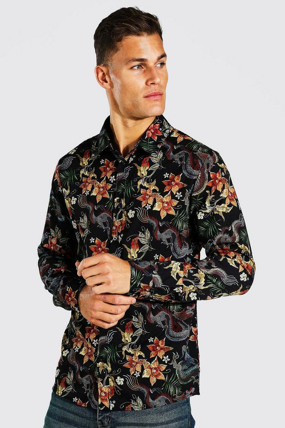 Long Sleeve Dragon Print Shirt Size: 2XL