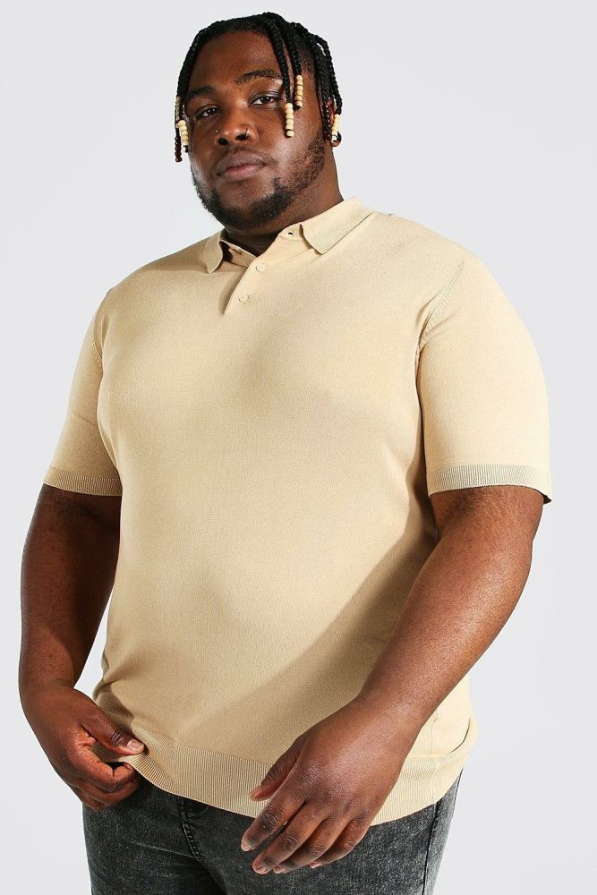 Camel Short Sleeve Knitted Polo Size: 2XL