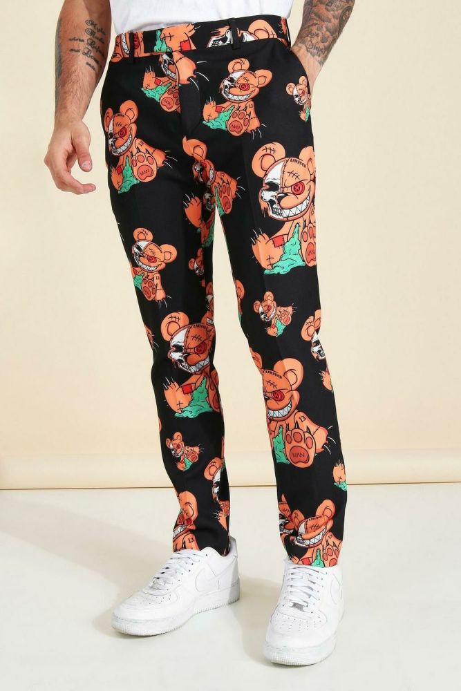 Skinny Fit Teddy Printed Suit Trousers Size: 32