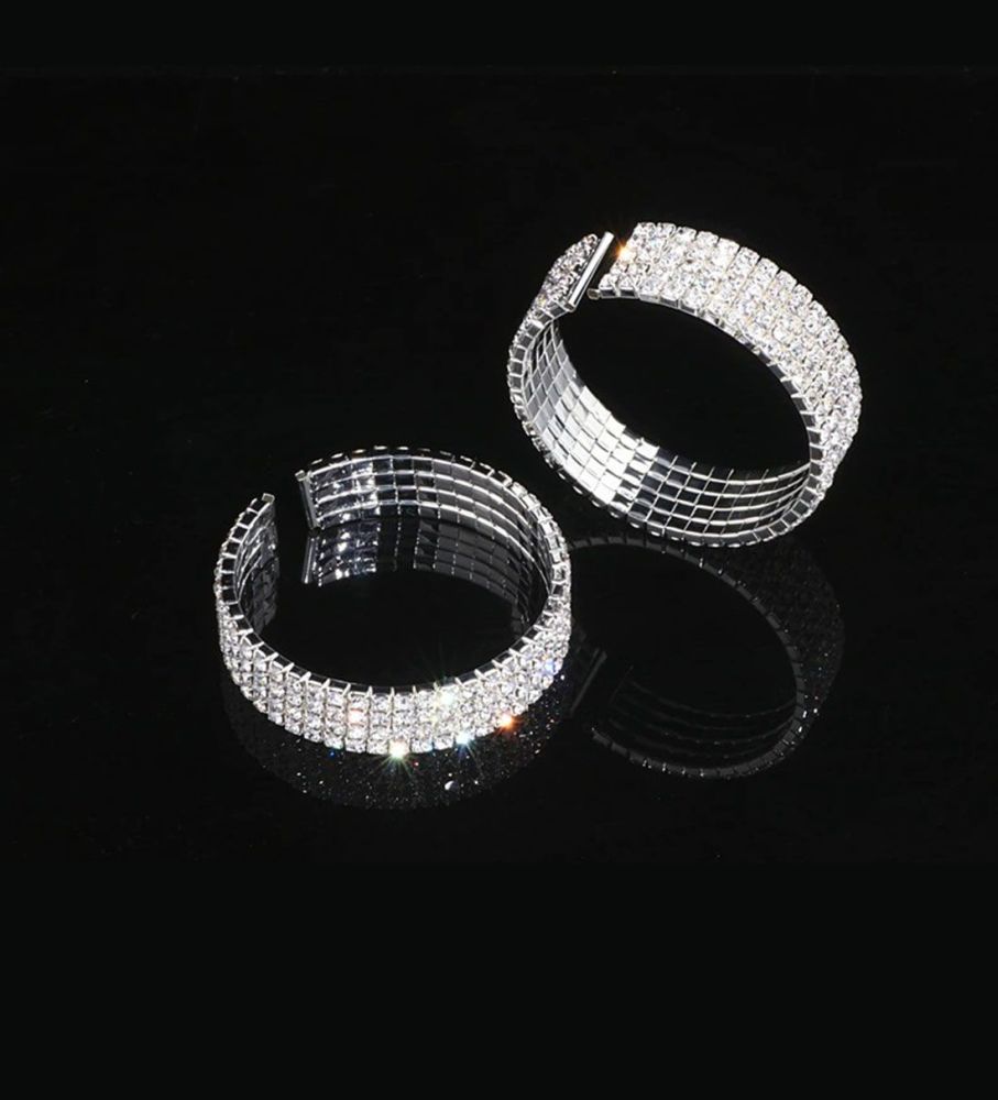 1-5 Row Silver Plated Elegant Opening Cuff Crystal Adjustable Bangles  