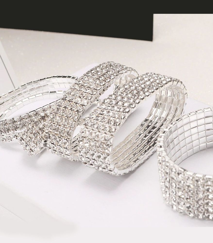1-5 Silver Plated Elegant Crystal Rhinestone Stretch Bracelet  