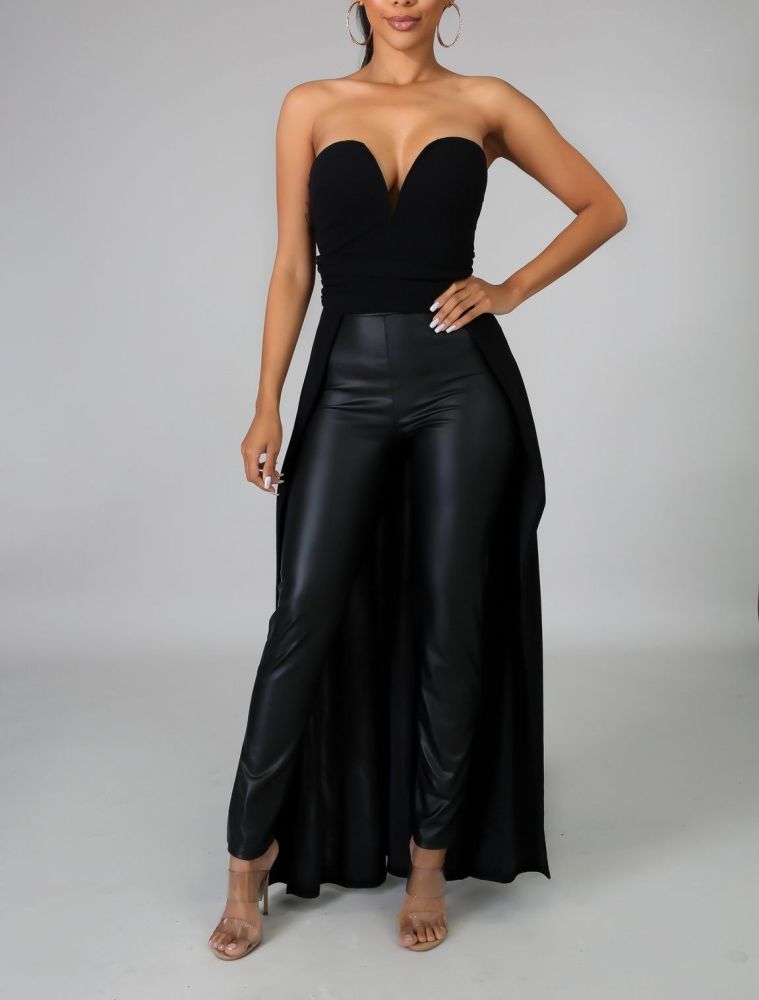 Black Long Tail Strapless Top Size: S