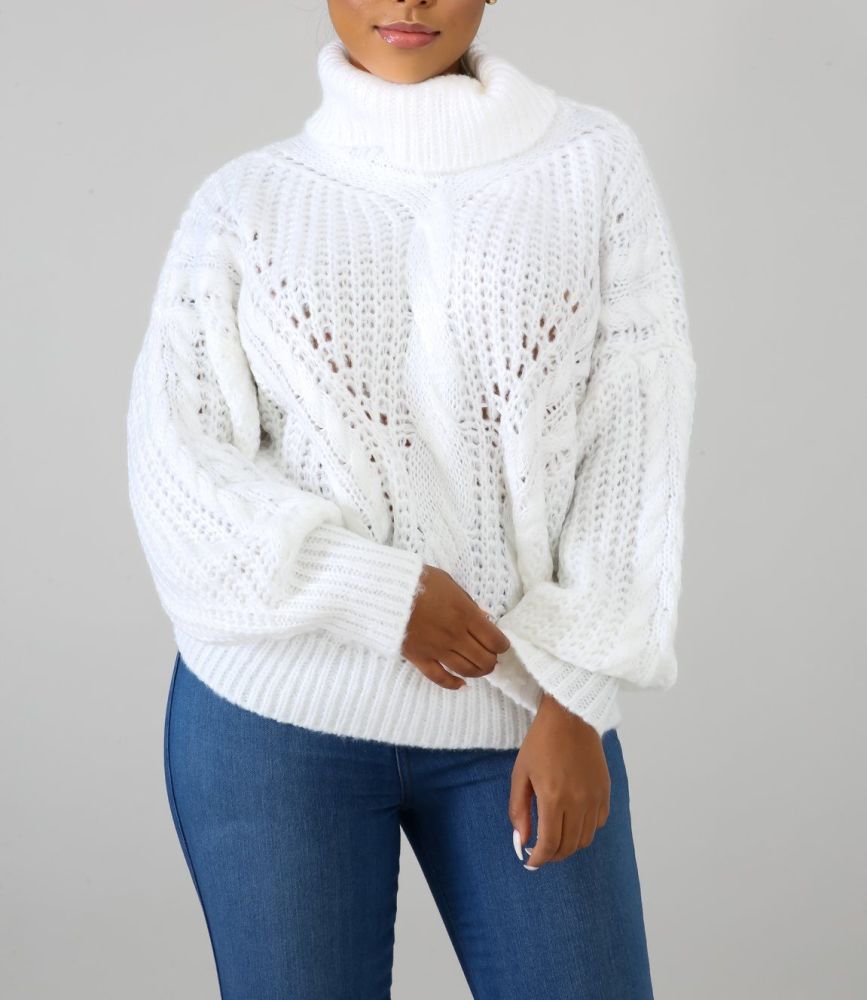 White Winter Knit Ribbed Sweater Size: L
