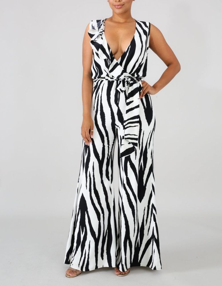 Cross Over Flares Black/White Jumpsuit Size: S