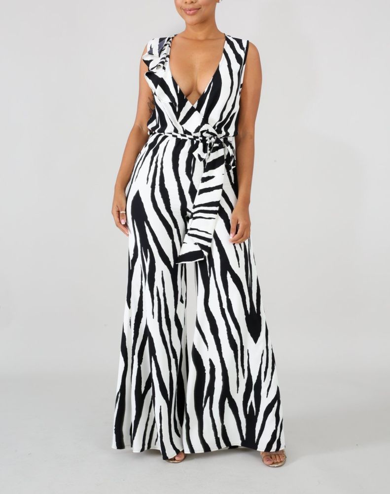 Cross Over Flares Black/White Jumpsuit Size: S