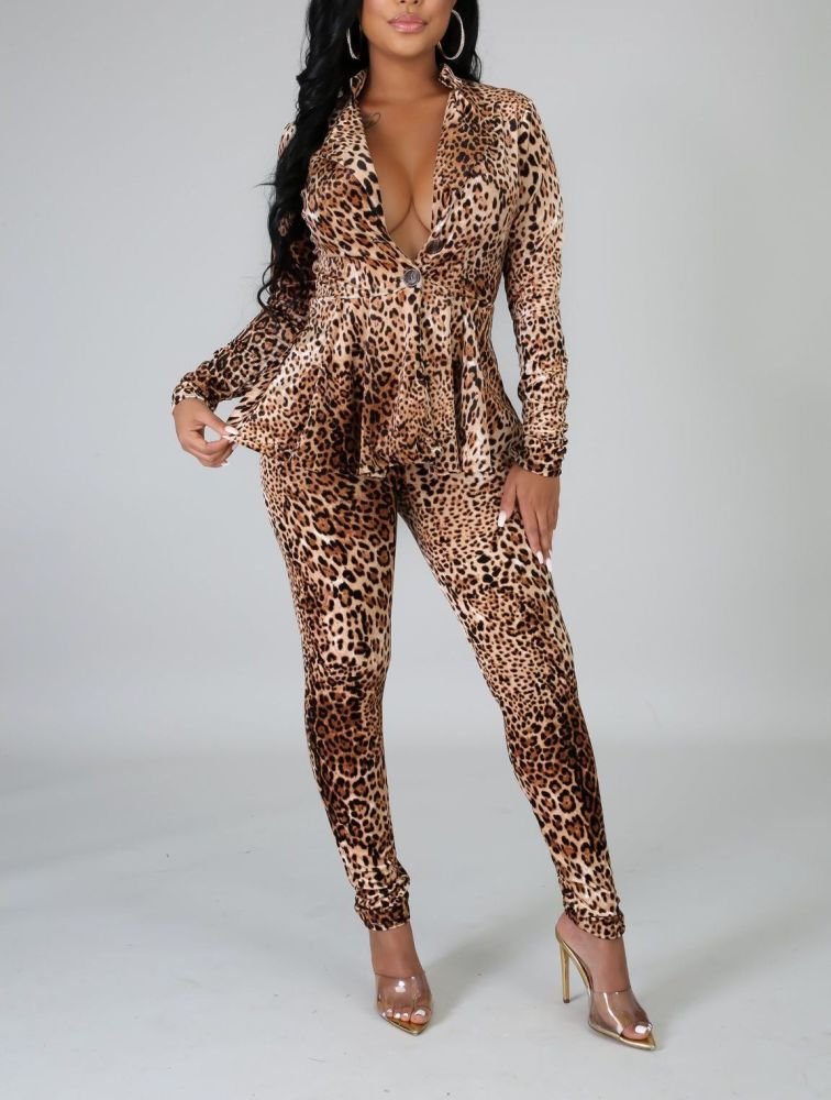 Shimmer Leopard Print Anything Goes Pant Set Size: M 
