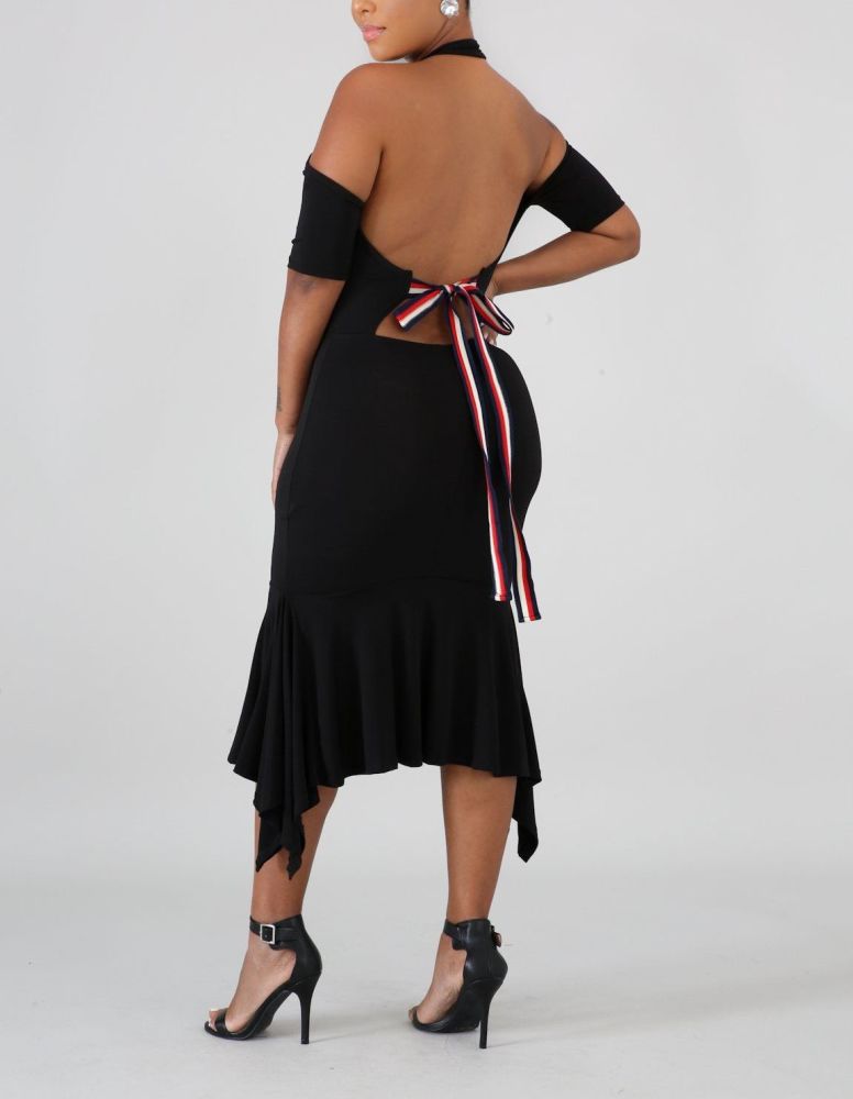 Black Flare Bounce Stretch Fit Dress #C112 Size: L