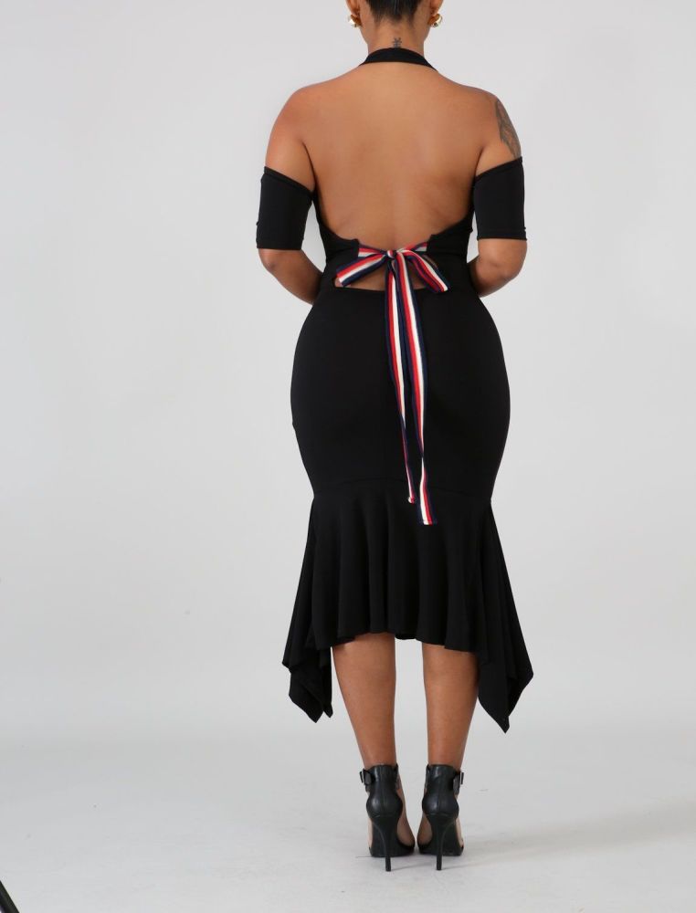 Black Flare Bounce Stretch Fit Dress #C112 Size: L