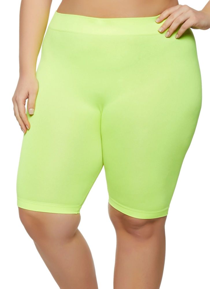 Neon Yellow Seamless Biker Shorts Size: 1XL