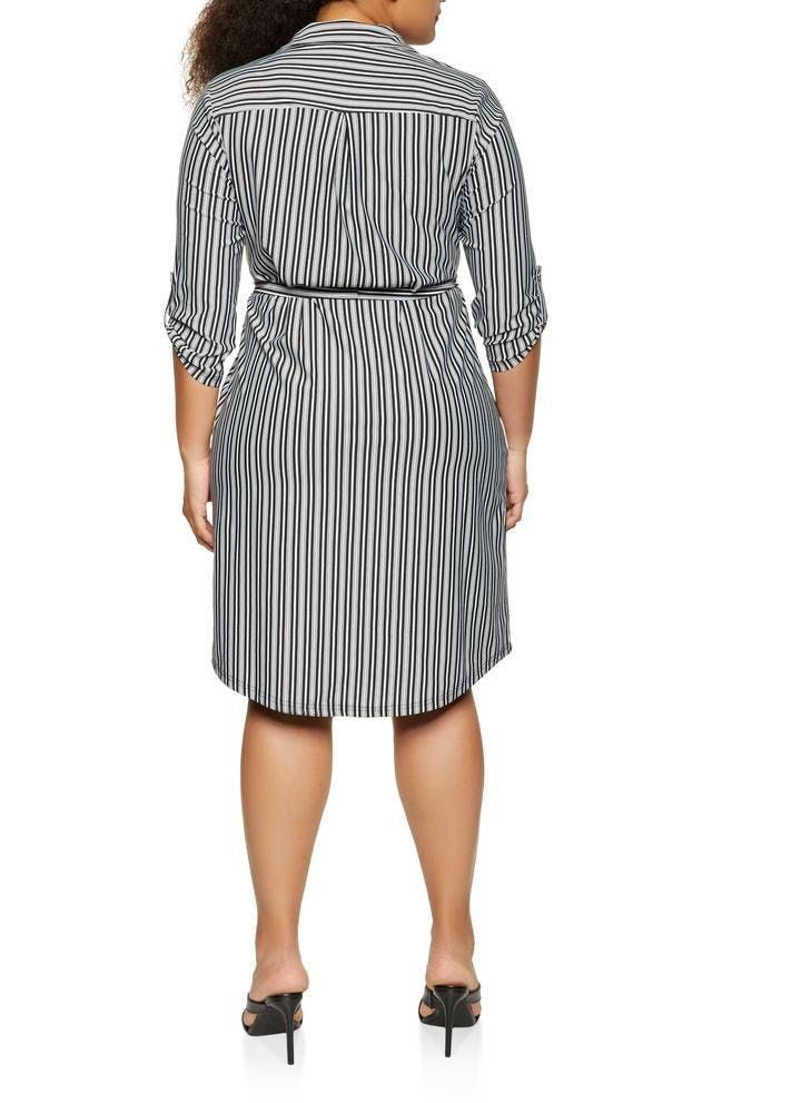 Black/White Rolled Tab Sleeves Shirt Dress Size: 1XL  #D315