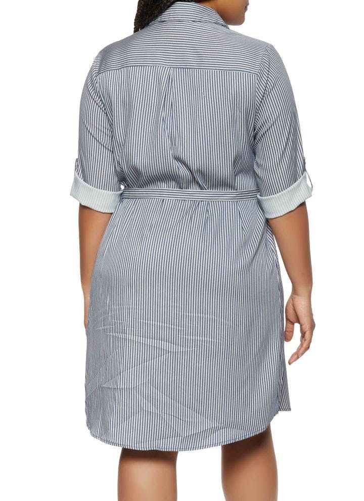 Belted Half Zip Rolled Tab Sleeves Shirt Dress #G028 Size: 1XL