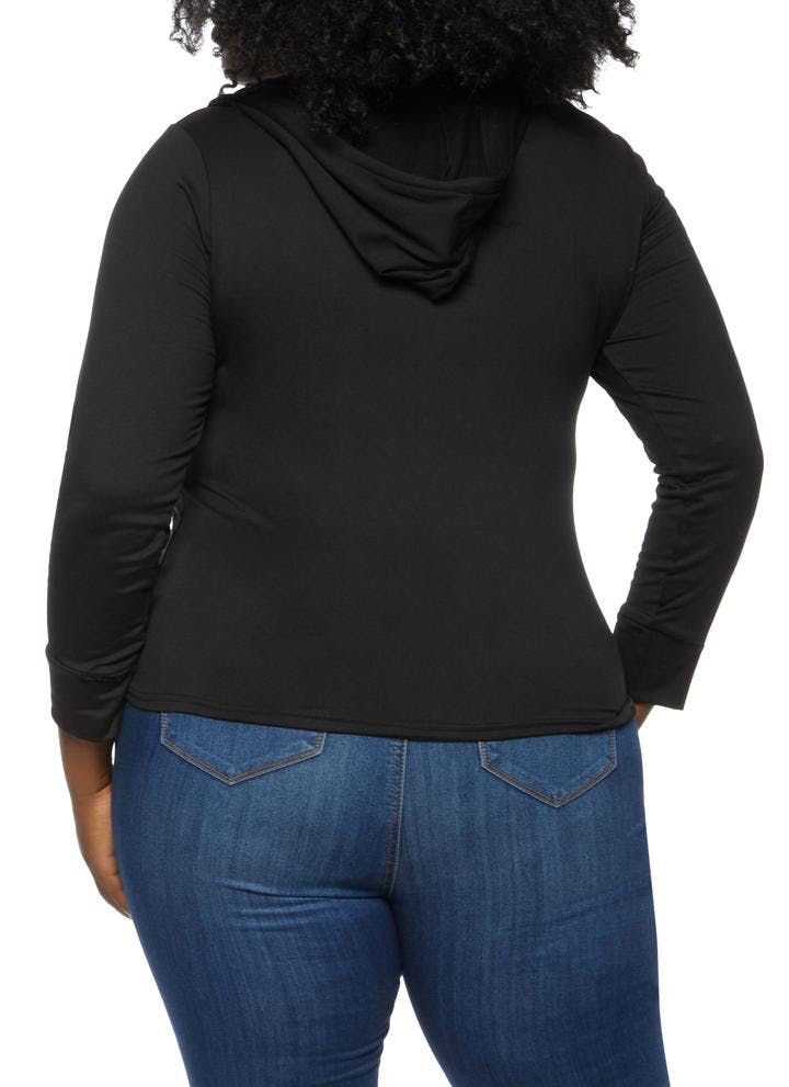 Black Stretch Hooded Long Sleeve Top Size: 2XL