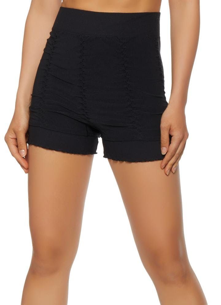 Black Lettuce Edge Textured Knit Shortie Shorts Size: 1XL