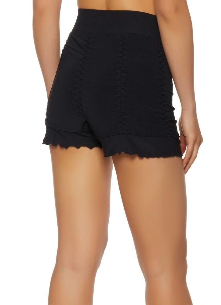 Black Lettuce Edge Textured Knit Shortie Shorts Size: SM