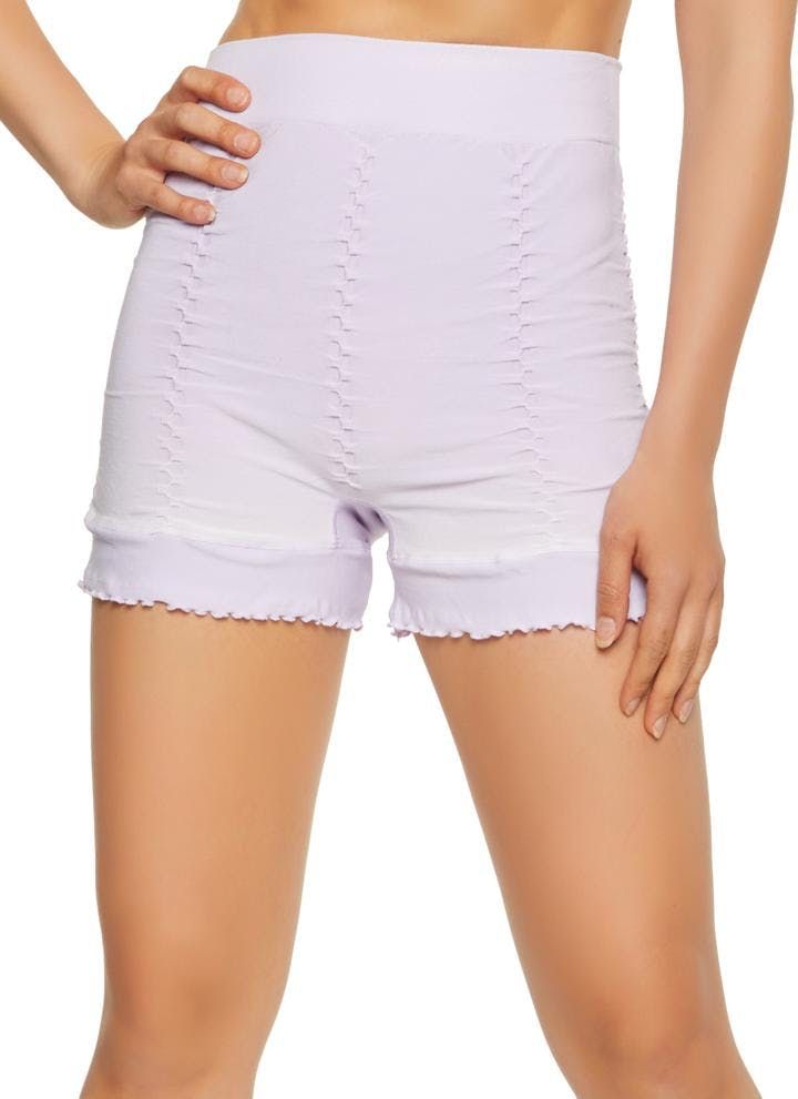 Lavender Lettuce Edge Textured Knit Shortie Shorts Size: 1XL