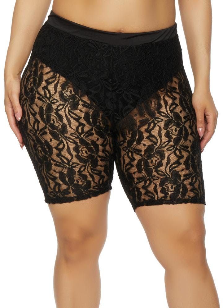 Black Floral Lace Biker Shorts Size: 2XL