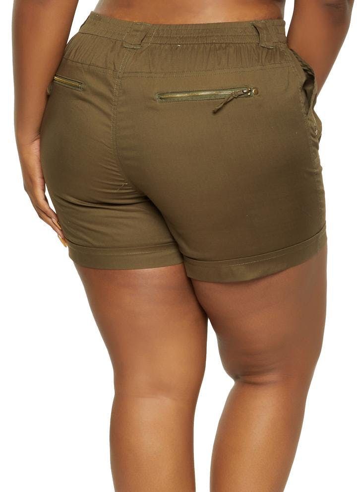 Olive Green Zip Pocket Front Shorts Size: 3XL