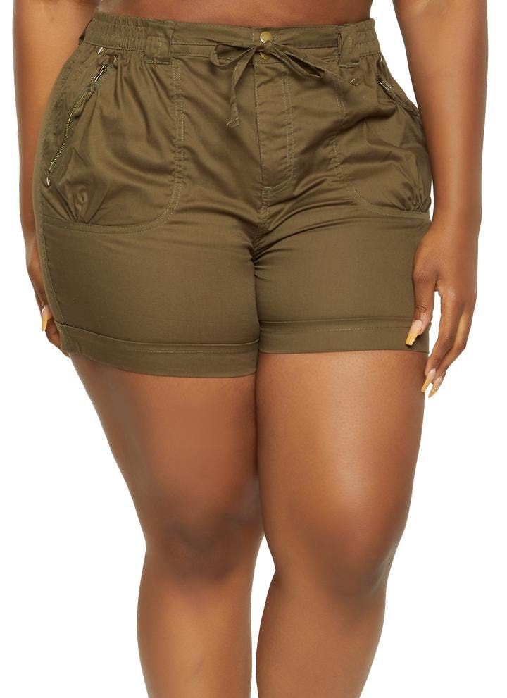 Olive Green Zip Pocket Front Shorts Size: 3XL