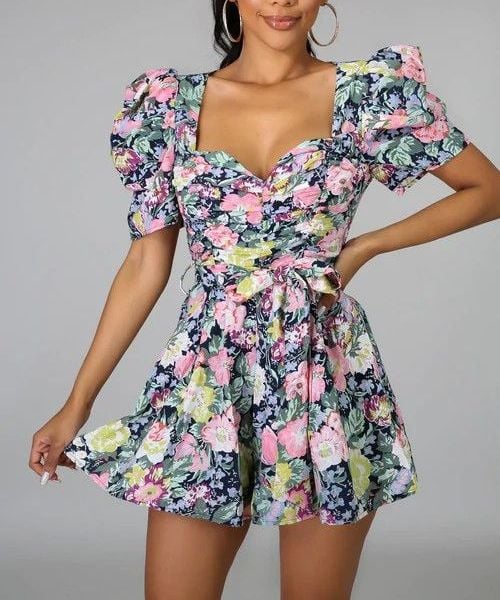 Floral Print Bloom All Year Romper Size: S