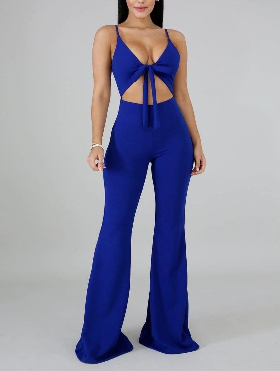 Royal Blue Flor Bow Jumpsuit Size: L