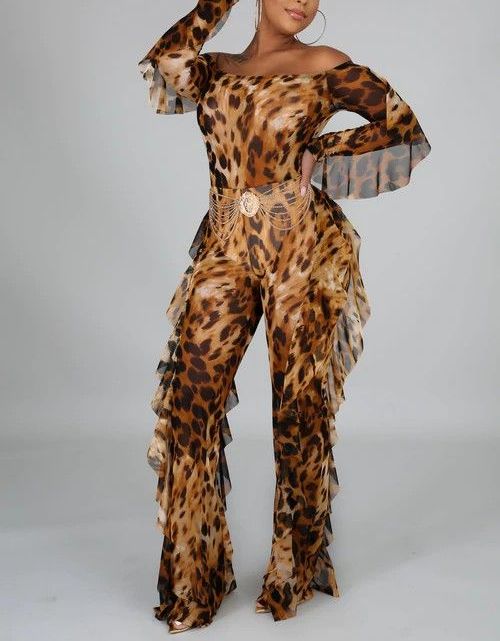 Leopard Print Stretch Jumpsuit Size: S