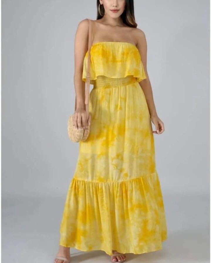 Yellow Sunny Ruffle Dress #A777 Size: S