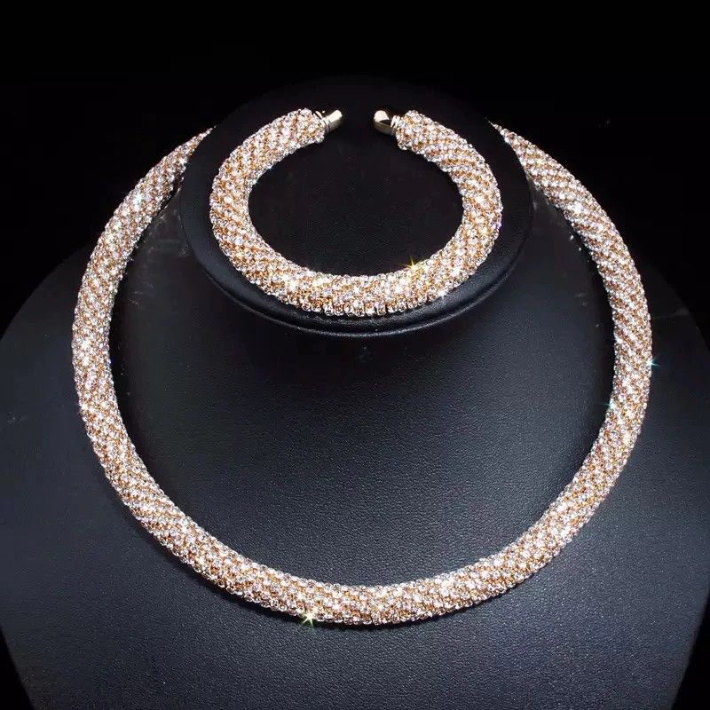 Gold Crystal Collar Plated Rhinestone Choker Set