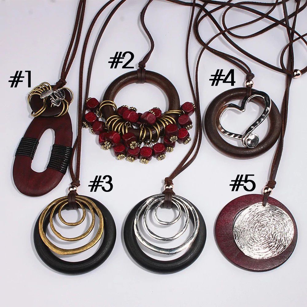 Leather Wood Handmade Statement Jewelry Necklace