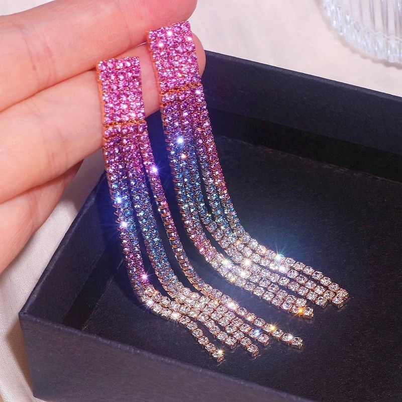 Luxury Crystal Rhinestone Long Tassel Earrings 