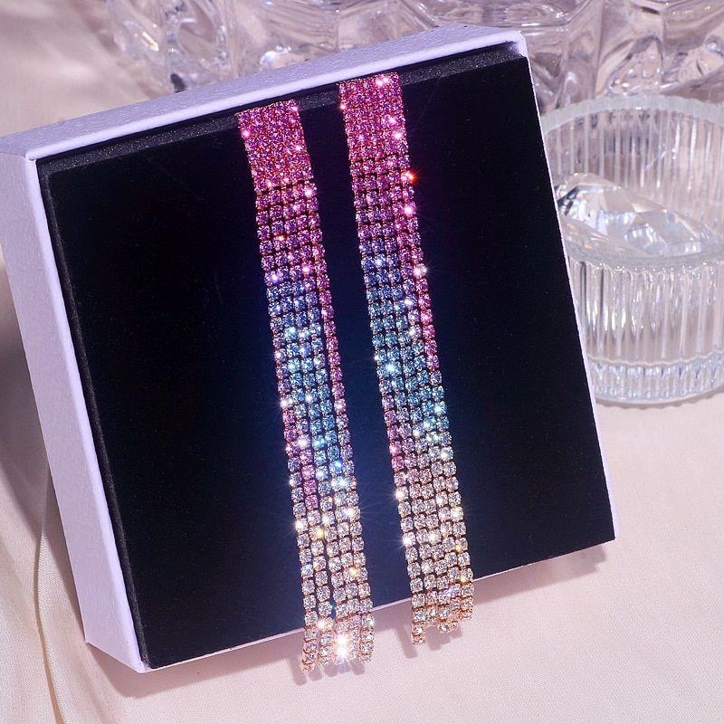 Luxury Crystal Rhinestone Long Tassel Earrings 