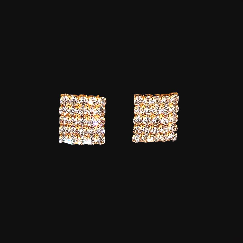 Gold 5-Row Rhinestones Stud Earrings