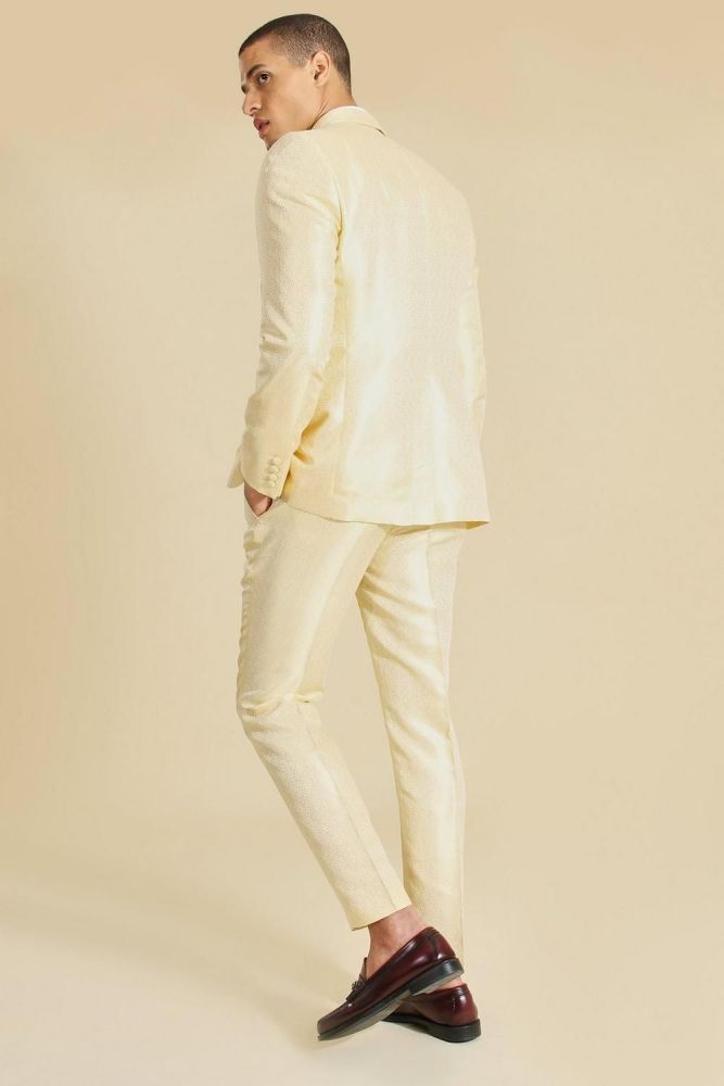 Gold Skinny Fit Jacquard Print Suit Trouser Size: 32