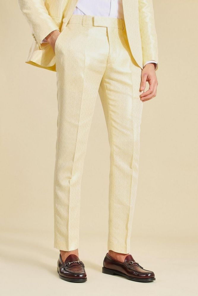 Gold Skinny Fit Jacquard Print Suit Trouser Size: 32