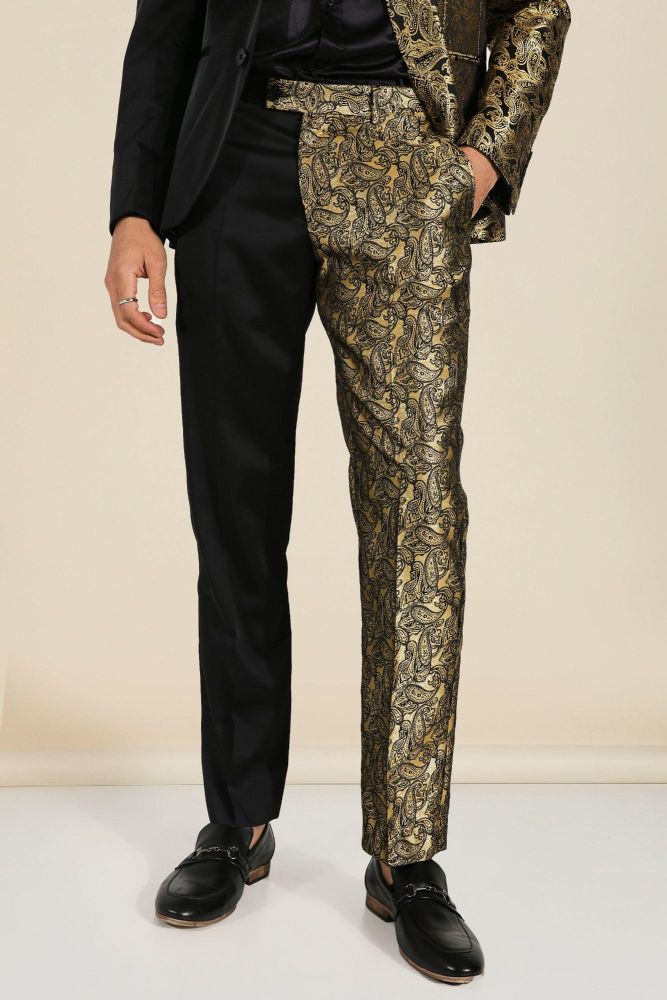 Slim Fit Spliced Jacquard Suit Trousers Size: 30