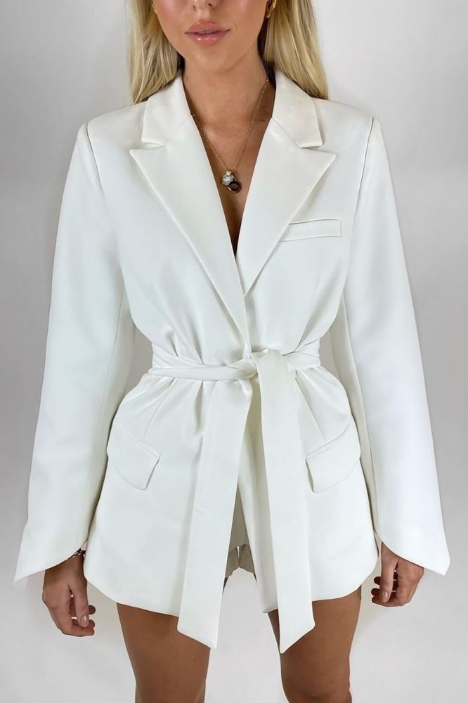 Solid White Suit Blazer Size: M