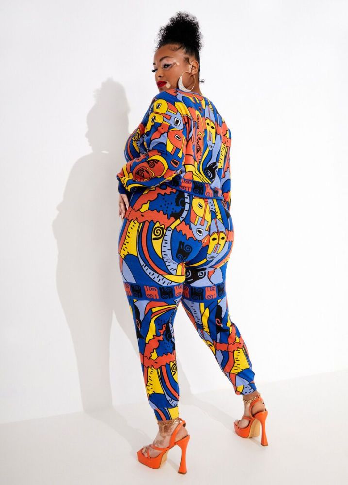 Multicolor Printed Two Piece Set Size: 2XL