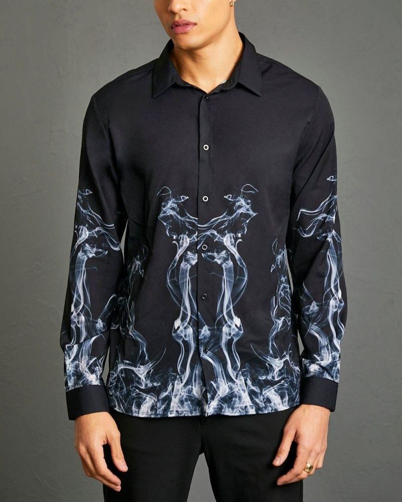 Black Long Sleeve Smoke Print Shirt Size: S