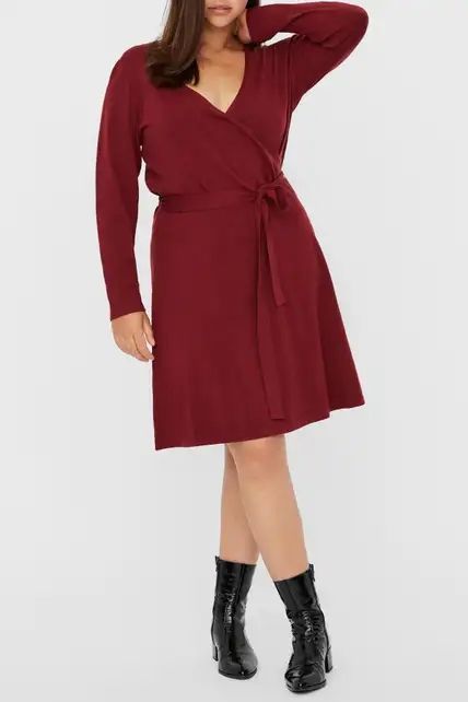 Long Sleeve Stretch Wrap Dress #F976 Size: 2XL